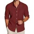 thumbnail image 2 of Huresd Men's Lightweight Casual Button Down Shirts Textured Business Dress Shirts Wine M, 2 of 5