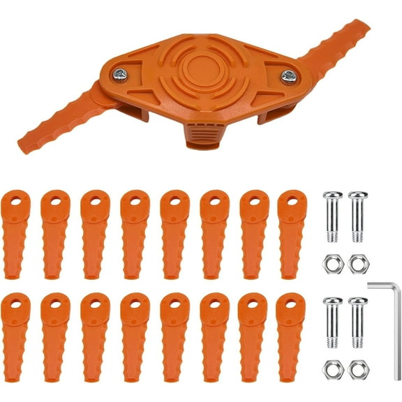 Replacement Bladed Head, Compatible with Worx WG180,WG175,WG165,WG163,WG160,WG157,WG156,WG155，WG150 String Trimmers, with 16 Pack Flexible Replacement Blades, Screw Parts
