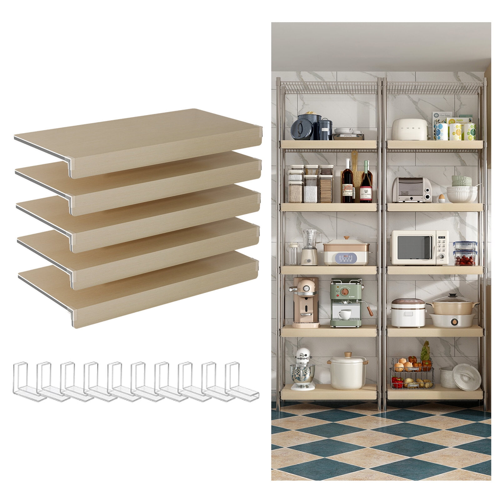 Display Shelves (24 INCH) 5 Pcs Wire Shelf Covers Foamed PVC Wire Rack Covers for Removable Closet (Not Wood) Pantry Shelves for Cabinet Bathroom Kitchen Shelving Decoration ( OAK Color ),Wooden Disp