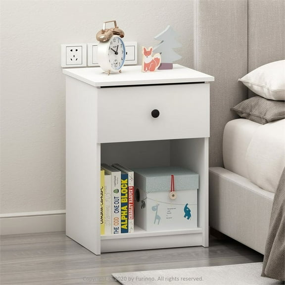 Furinno Lucca Nightstand with One Drawer, White