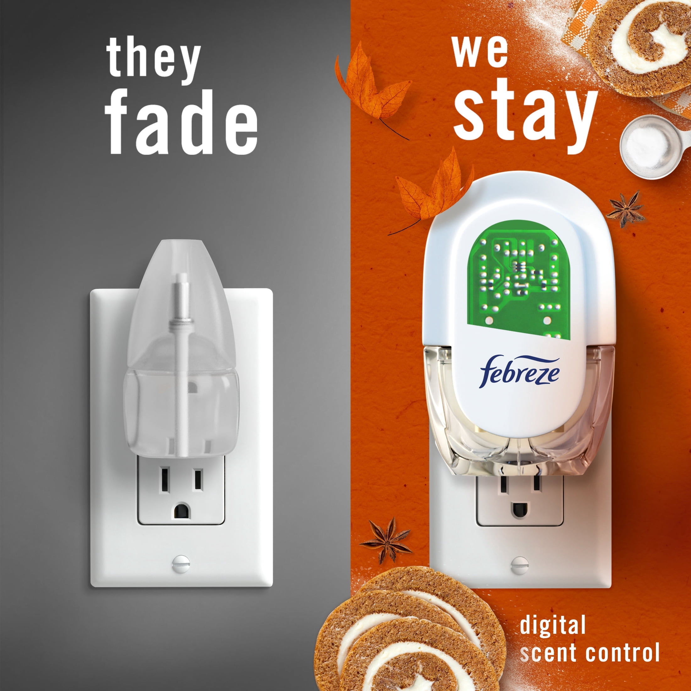 (6 pack) Febreze Plug In Air Freshener, Odor-Fighting Scented Oil Refill, Pumpkin Roll, 2 Refill