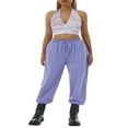 thumbnail image 1 of PENGXIANG Women Autumn Casual Pants Solid Color Drawstring Elastic-Waist Long Trousers with Pockets M, 1 of 7