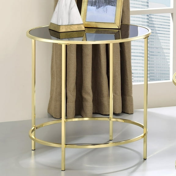 Furniture of America Harre Glass Top Side Table, Gold