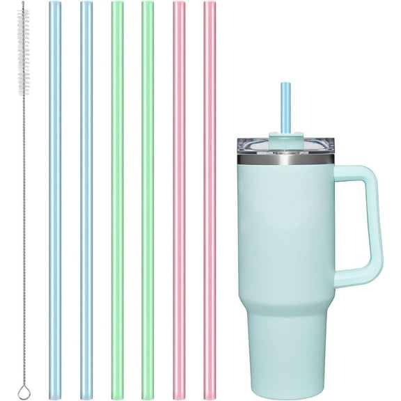 6 PCS Silicone Replacement Straws for Stanley 40oz 30oz Cup, Reusable Colorful Straws Compatible with Stanley Adventure Quencher Travel Tumbler, Cup Straws with Cleaning Brush