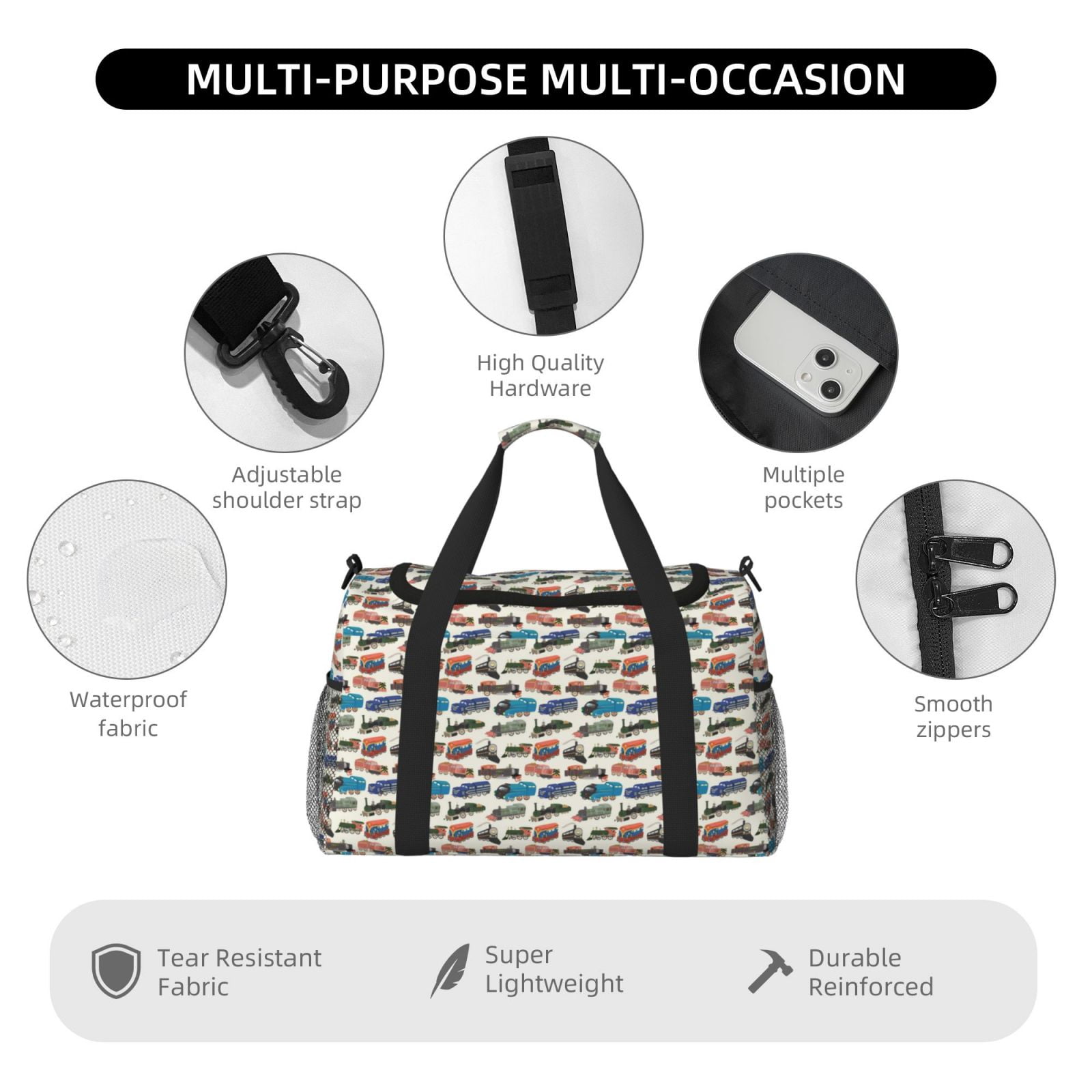 Fuzoiu Train Print Travel Duffle Bag,Carry On Tote Bags,Duffel Bag,Sport Gym Bag, Hospital Bag for Labor and Delivery, Overnight Bag,Luggage Bag