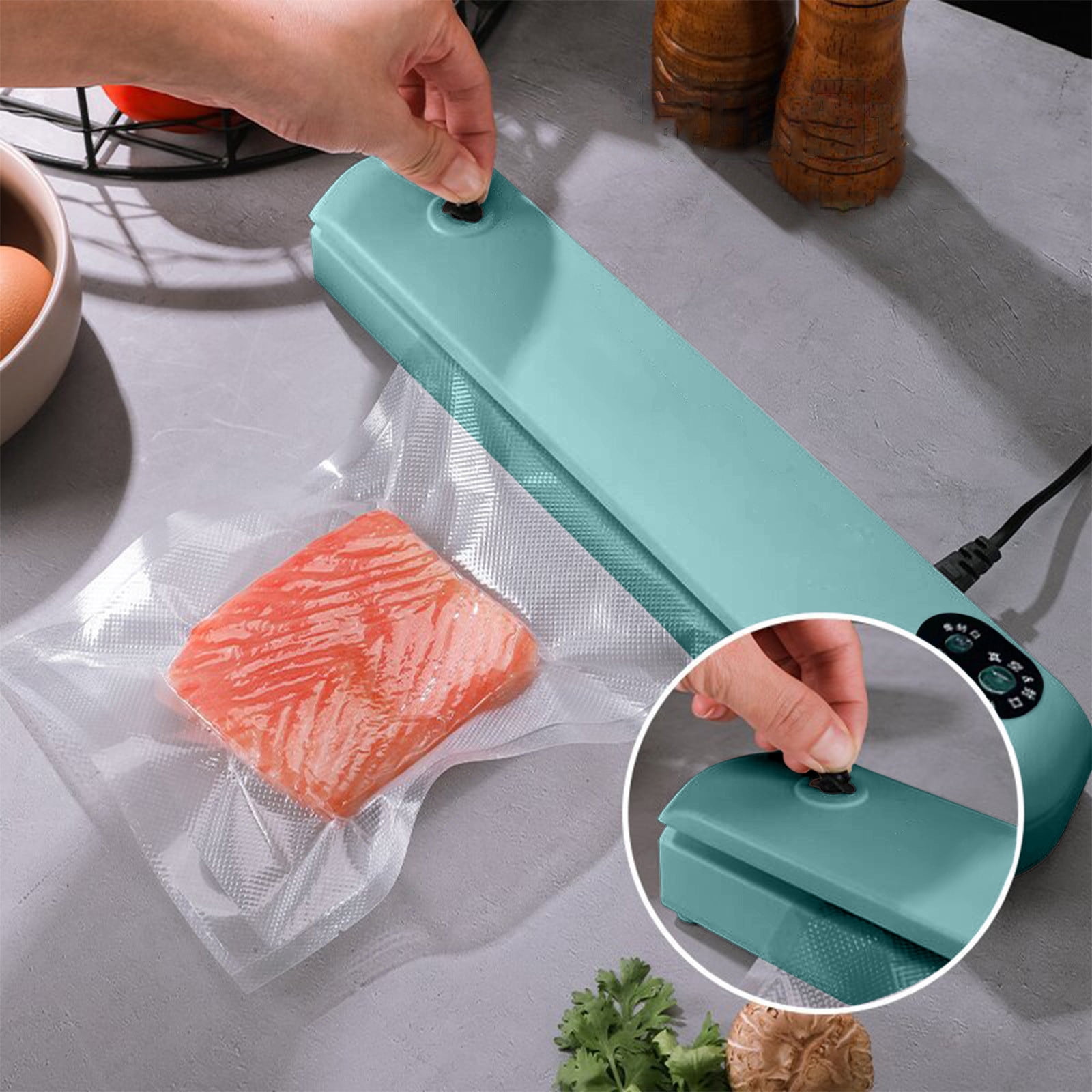 Tuphregyow Automatic Food Vacuum Sealer Machine Freshness with Sealing Packing System Perfect for Sous Vide, Food Preservation, and Storage Blue