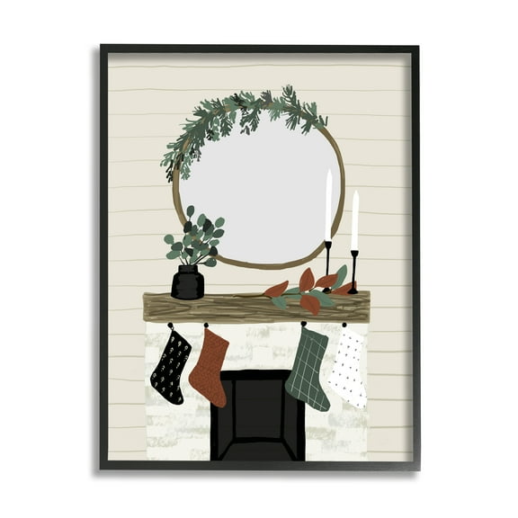 Stupell Industries Festive Room Interior Holiday Stocking Fireplace, 11 x 14, Design by Jess Bruggink