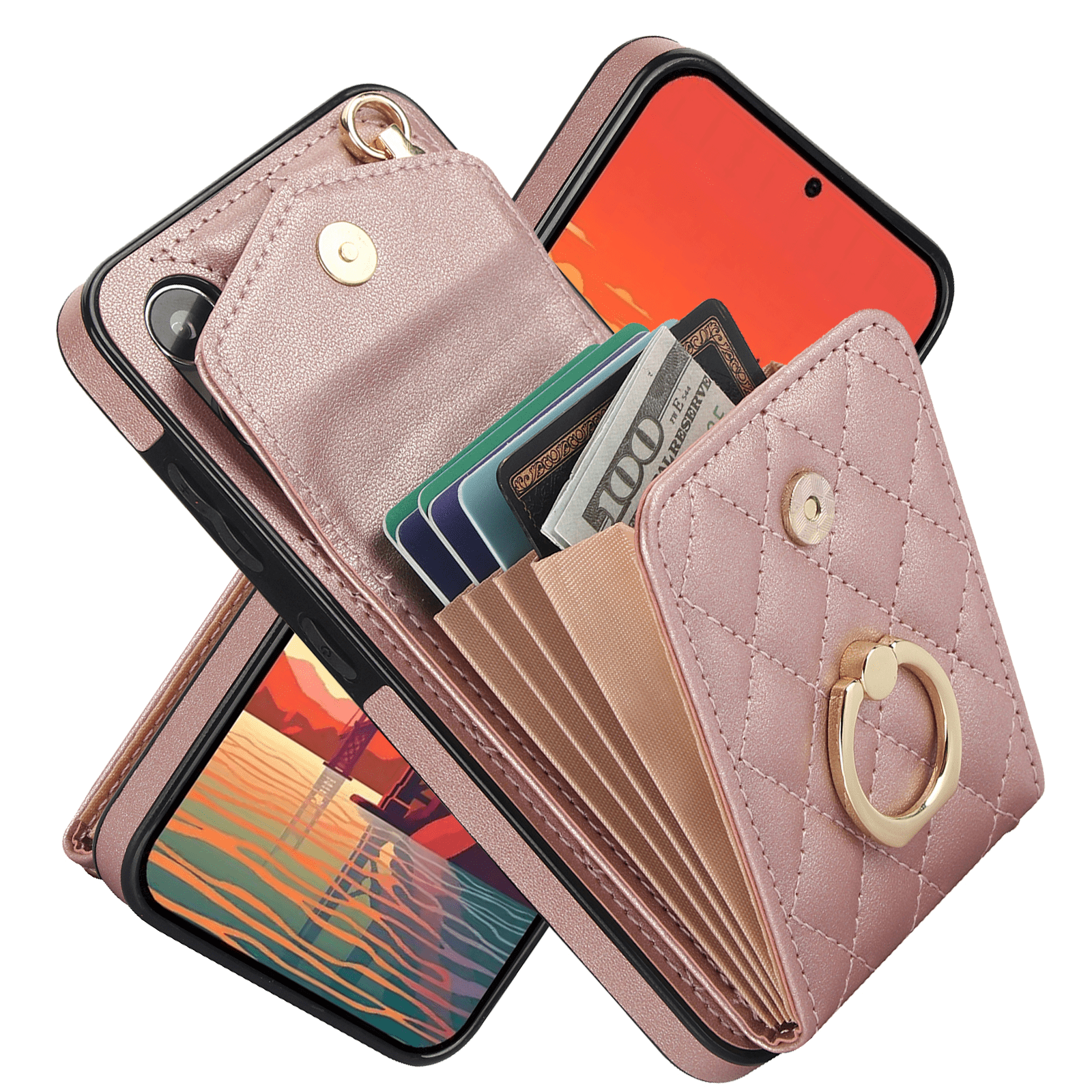 Asuwish Wallet RFID Blocking PU Leather Cell Phone Case with Tempered Glass Screen Protector, Wrist Strap for Samsung Galaxy S24 Plus, Rose Gold