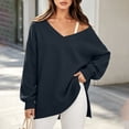 thumbnail image 2 of BUIGTTKLOP Sweatshirts for Women Oversized Long Sleeve Shirts V Neck Side Slit Pullover Cozy Tops Fall Winter Fashion Outfits, 2 of 8