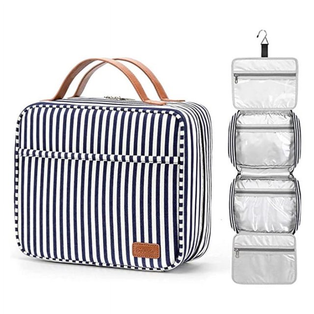 Neceser de viaje colgante, organizador de artículos de tocador de viaje para cosméticos de gran capacidad para mujeres con 4 compartimentos y 1 gancho resistente