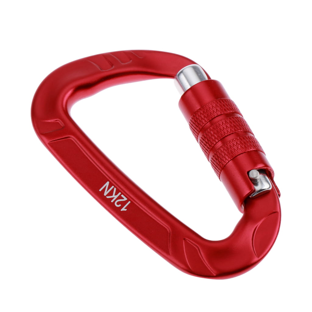 12KN D Shape Carabiner Screwgate Locking Clip Hook Keychain Camping Wine Red 