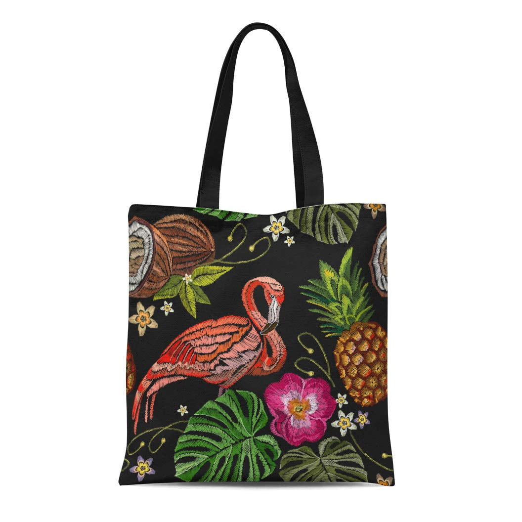 ASHLEIGH Canvas Tote Bag Flamingo Palm Tree Leaves Pineapple Coconut