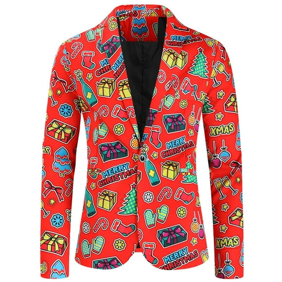Mens Fashion Leisure Christmas Tuxedos Printed Pocket Buttons Sleeveless Mens Linen Suit V Neck Jacket Suit Slim Fit Mens Suit Jacket