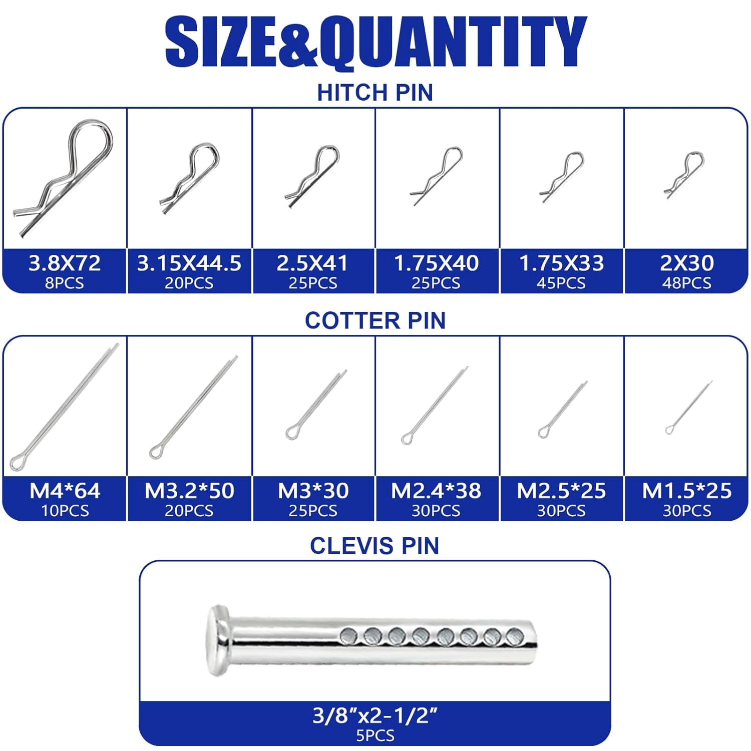 367 PCS Heavy Duty Pin Assortment Kit, Hitch Pins R Clip PIns/ Hair Pins/ Lynch Pins/ PTO Pins/ Cotter Pins/ Clevis Pins for Trucks Trailers Tractors Mowers 3 Point Accessories, Farm, Lawn and Garden