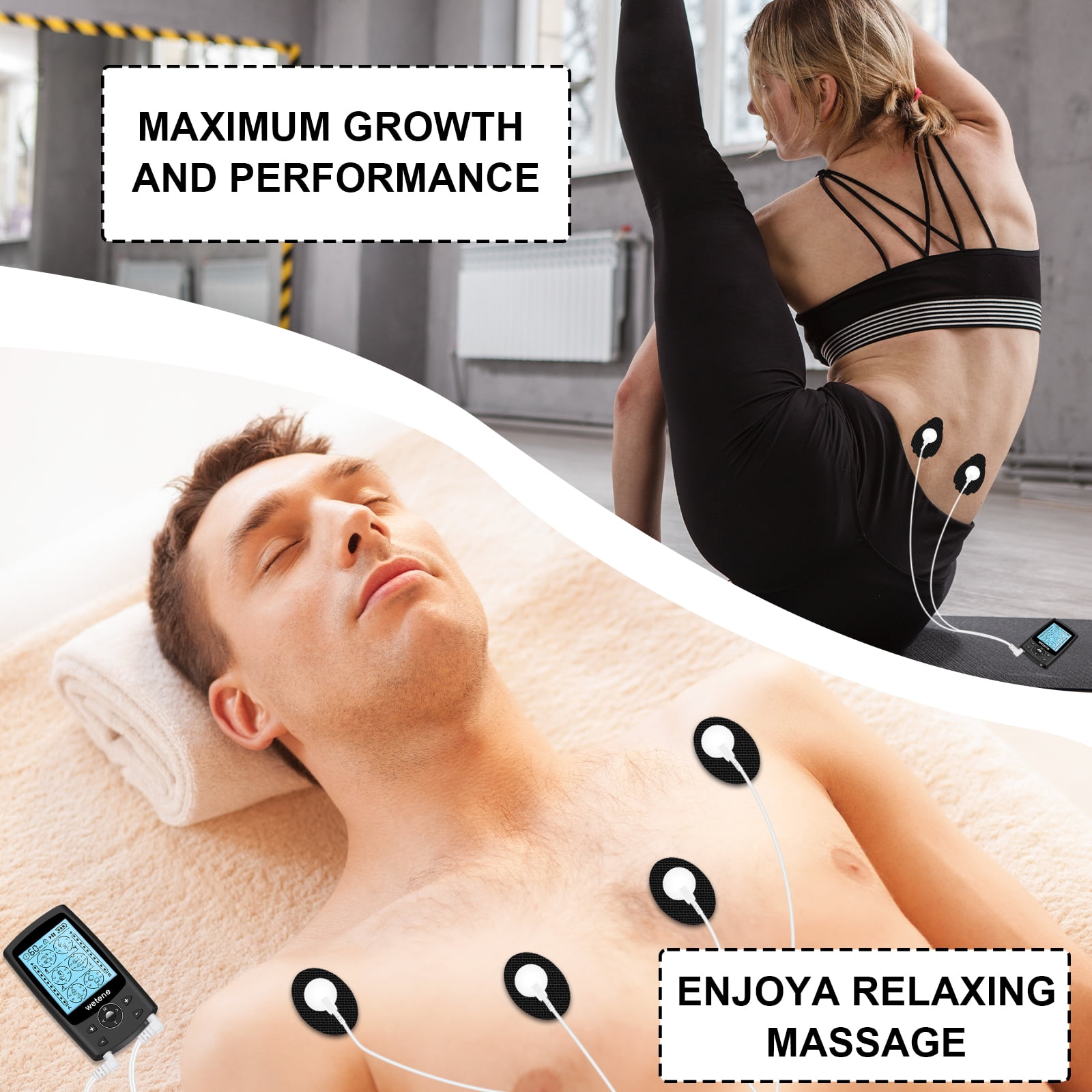 Wetene TENS Unit Rechargeable Muscle Stimulator EMS Dual Channel with 10 Reusable Electrode Pads 36 Modes for Back Neck Pain Muscle Therapy Pain Management Pulse Massager