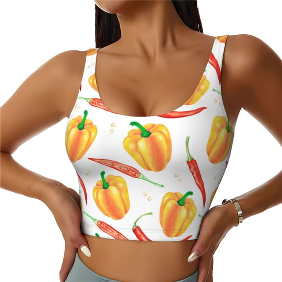 Sports Bras for Women High Support -Bell Pepper Yellow Red Soft Athletic Crop Workout Tank Top for Women