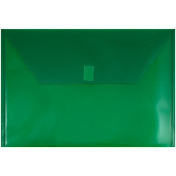 JAM Paper Plastic Envelopes with Hook & Loop Closure, Legal Booklet, 9 3/4 x 14 1/2, Green, 3/Pack