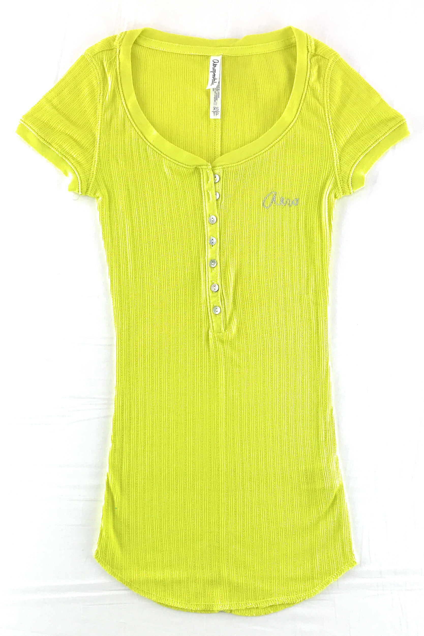 Aeropostale Womens Henley Shirt XSmall Yellow Green 6029