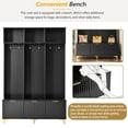thumbnail image 4 of Large Storage Hall Tree with Bench, Multi-Functional Storage Bench with High Gloss Fluted Doors, Coat Rack with 6 Gold Hooks and Legs for Entryway, Living Room, Black+Gold, 4 of 7