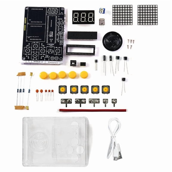 DIY Game Kit Game Console Electronic Soldering Production Kit Mini Pixel Game Console Kit Voice Version, Clear Shell