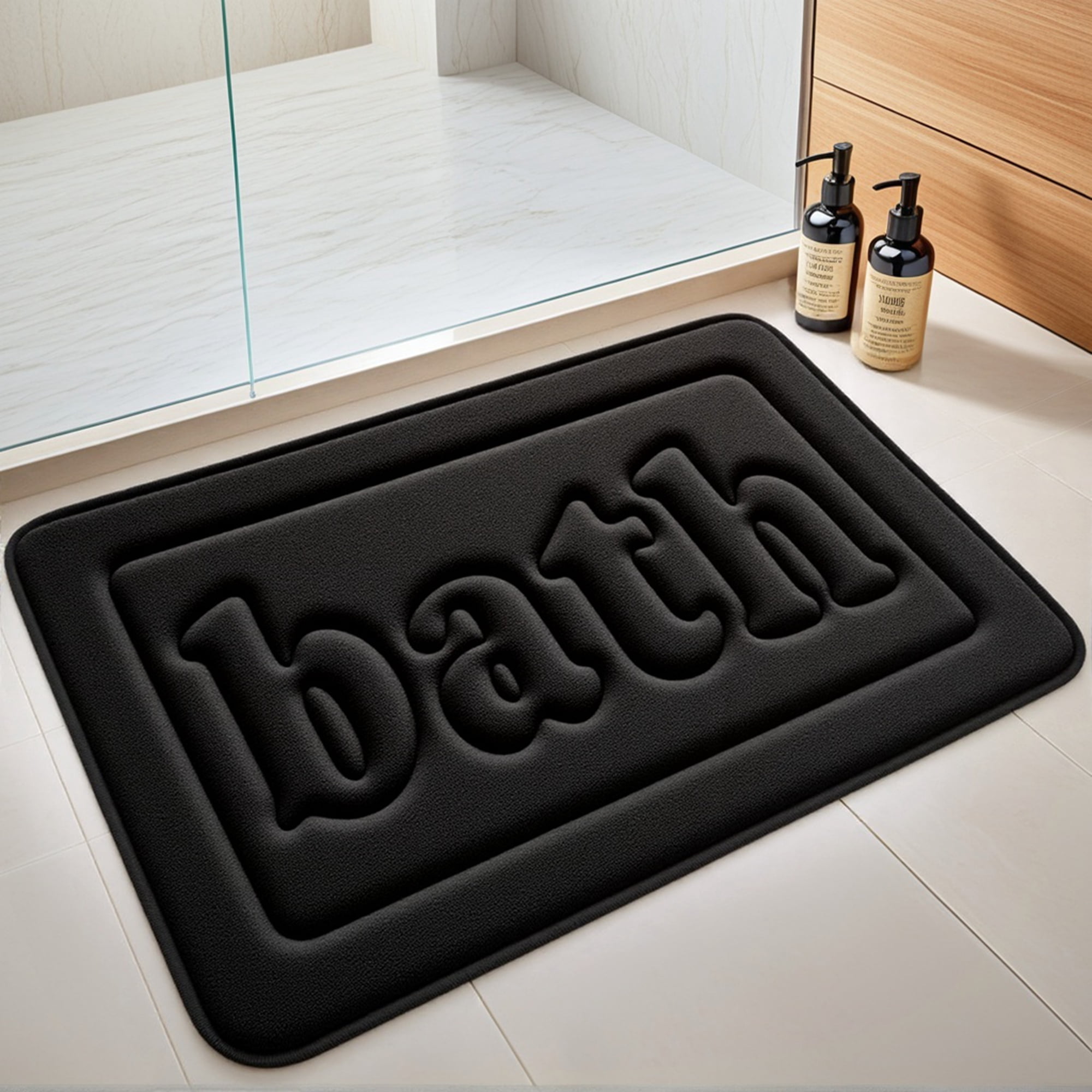 Unique Bargains 2 Pcs Bath Mat Non Skid Bottom Bath Rugs Black/Khaki 16" x 24"