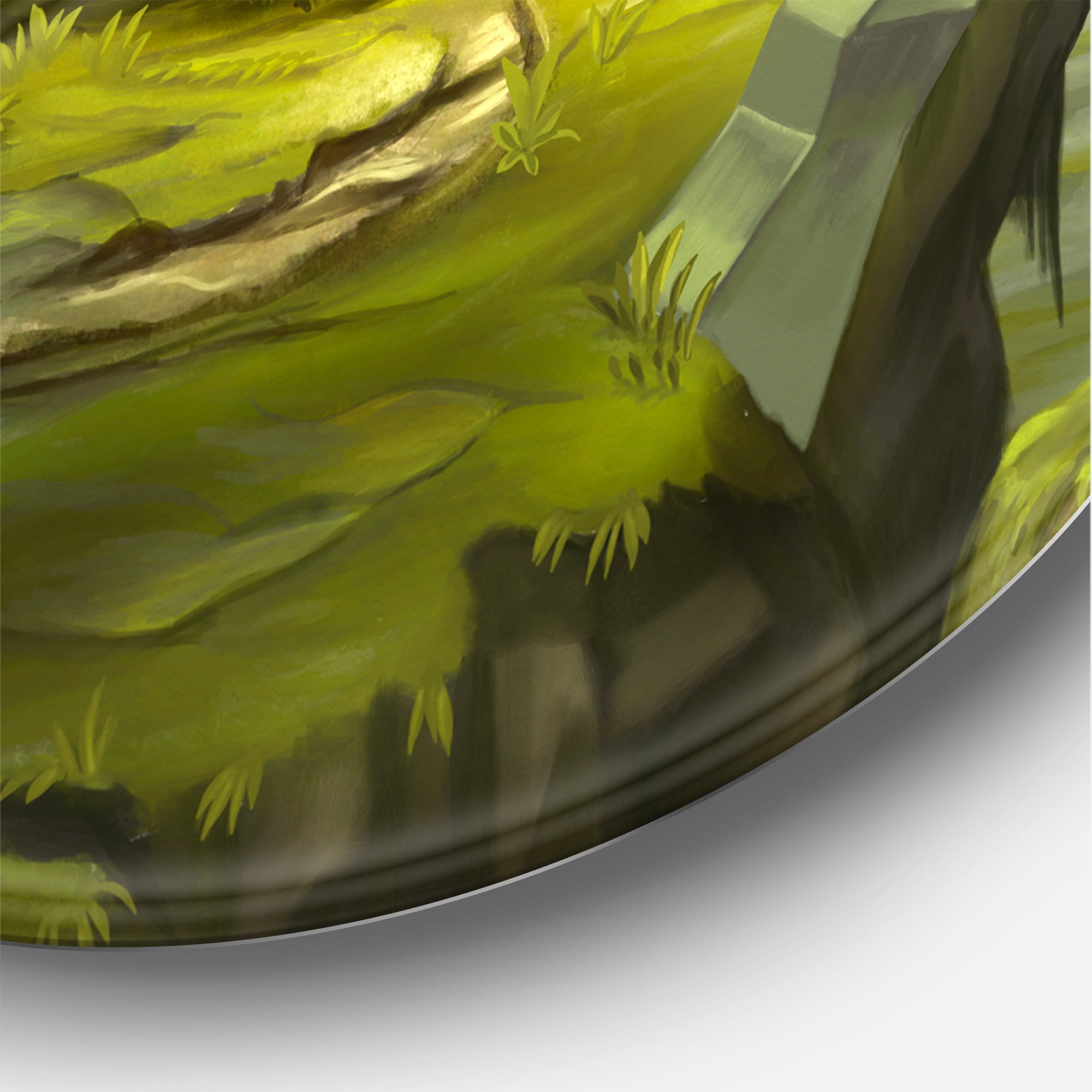 Designart 'Sacred Tree In A Fantasy Green Landscape' Traditional Circle Metal Wall Art 29x29 - Disc of 29