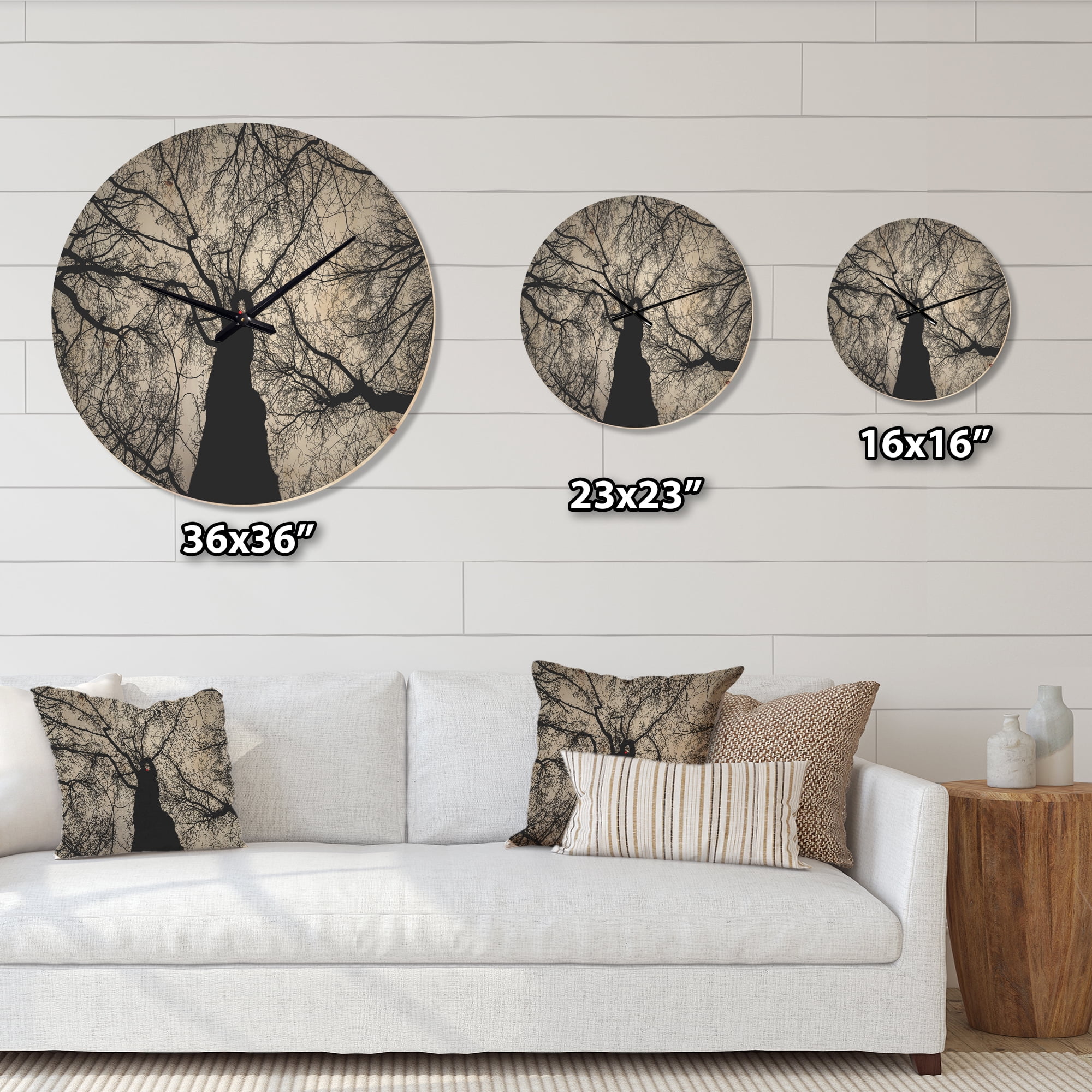 Designart 'Sky View Throught Winter Branches ' Modern Wood Wall Clock