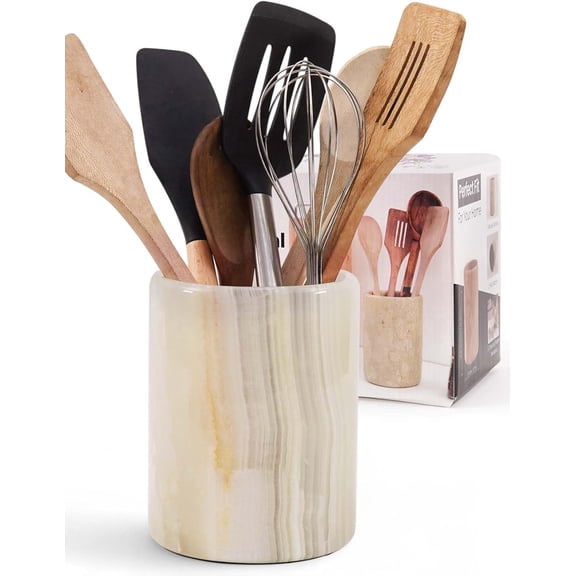 Radicaln Marble Utensil Holder 6.5 inches White Onyx Handmade Spoon Holder for Kitchen Counter, Ideal Kitchen Utensils Set Organizer, Farmhouse Kitchens Decor & Accessories, Cooking Utensil Storage