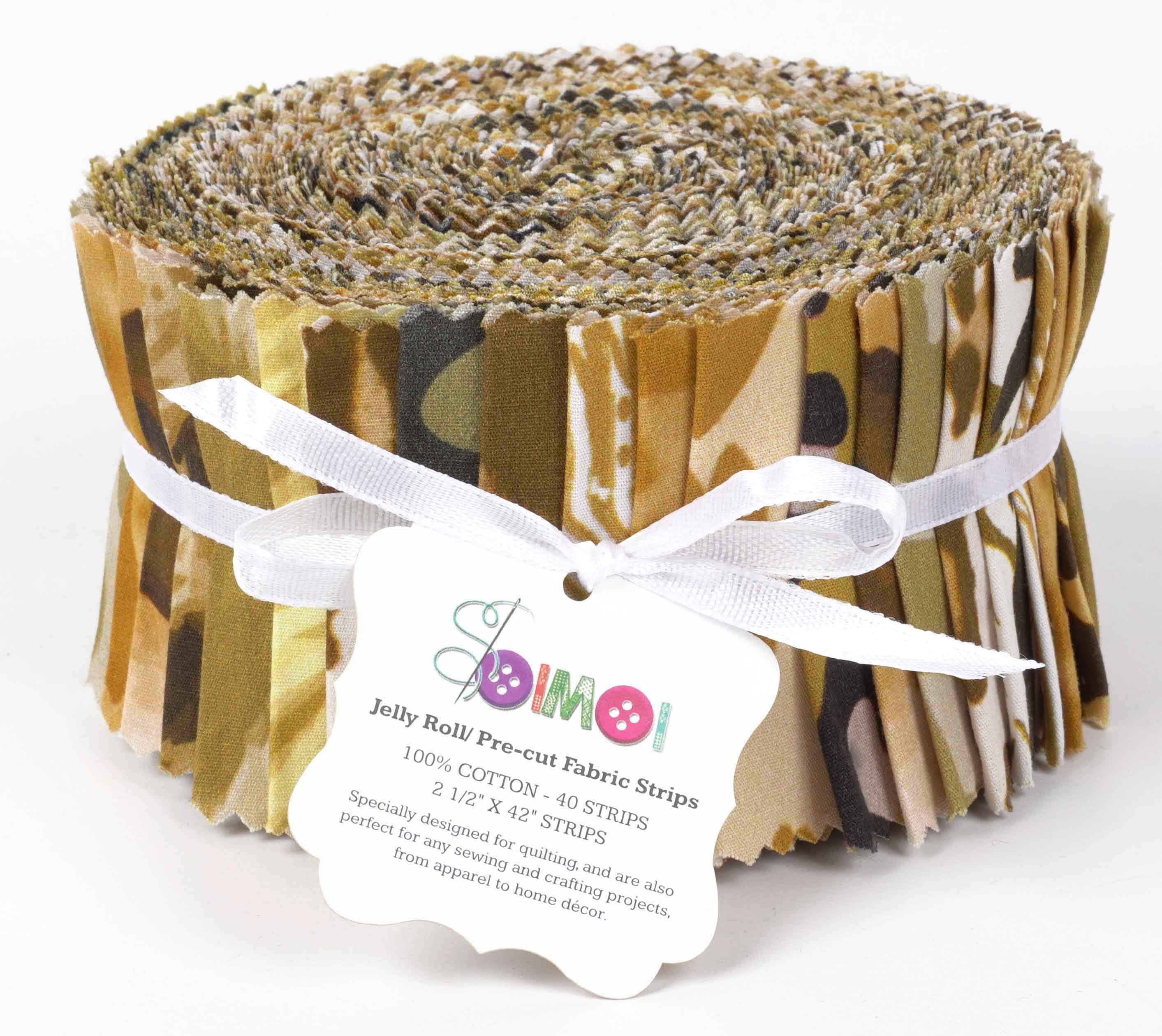 Soimoi 40Pcs Floral Artistic Print Cotton Precut Fabrics For Quilting Craft Strips 2.5x42inches Jelly Roll - Light Brown