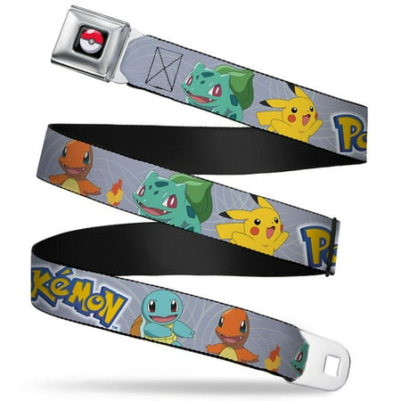 Poke Ball Full Color Black Pokemon Kanto Starter Pokemon & Pikachu Gray Seatbelt Belt