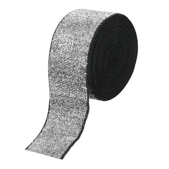Uxcell Metallic Glitter Velvet Ribbon 1 9/16"x 5 Yard Single Face Sparkle Ribbon Gift Wrapping Silver on Black
