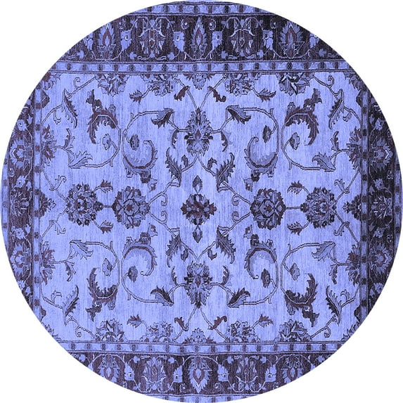 Ahgly Company Machine Washable Indoor Round Oriental Blue Industrial Area Rugs, 4' Round