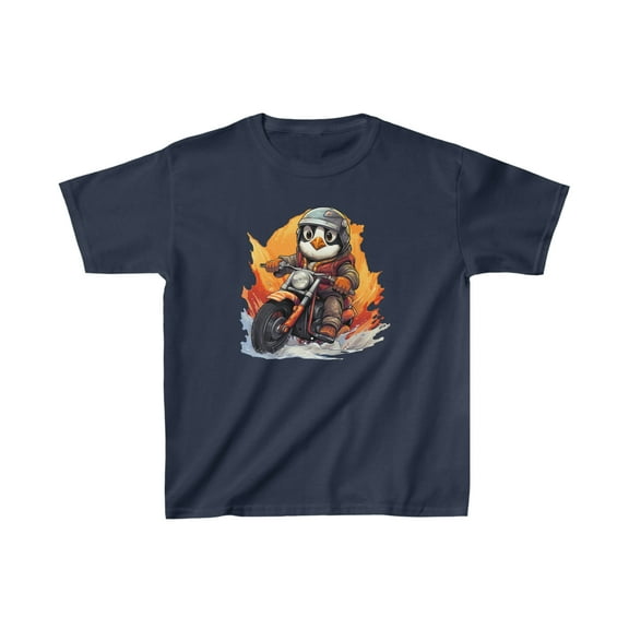 Penguin on Motorcycle - Kids Heavy Cotton™ Tee