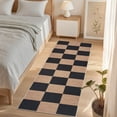 thumbnail image 3 of HIWEAVER Brown/Black 2' x 8' Easy Jute Runner for Kitchen Non Slip Stain Resistant Checkered Indoor Outdoor Throw Carpet Non Shedding Modern Geometric Mat for Hallway Outdoor Patio Rug, 3 of 6