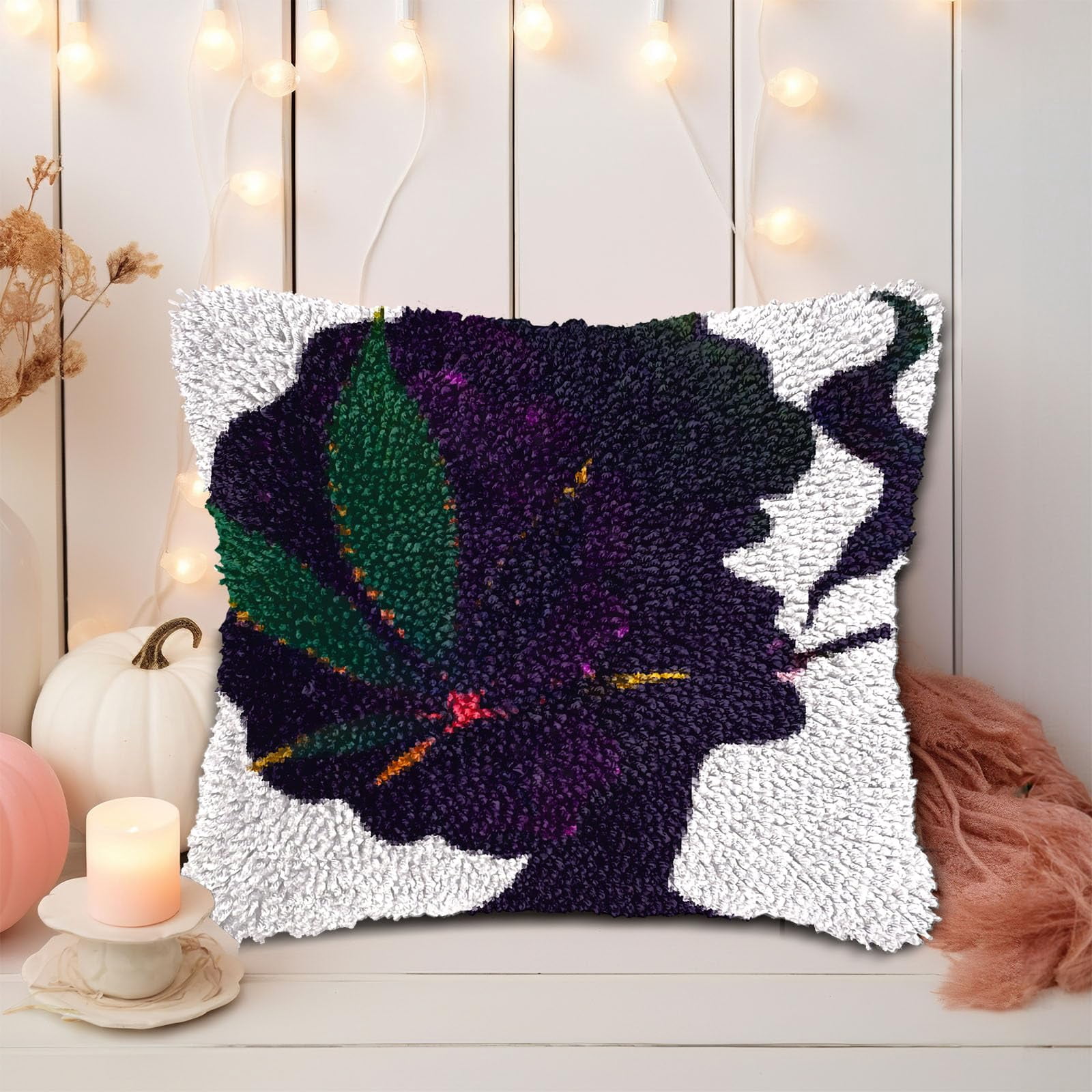 Abstract African Woman DIY Latch Hook Pillow Kits for Adults Printed Pillowcase Crochet Yarns Hooking Handmade Pillow Cover Cushion for Home Sofa Decoration 17x17inch