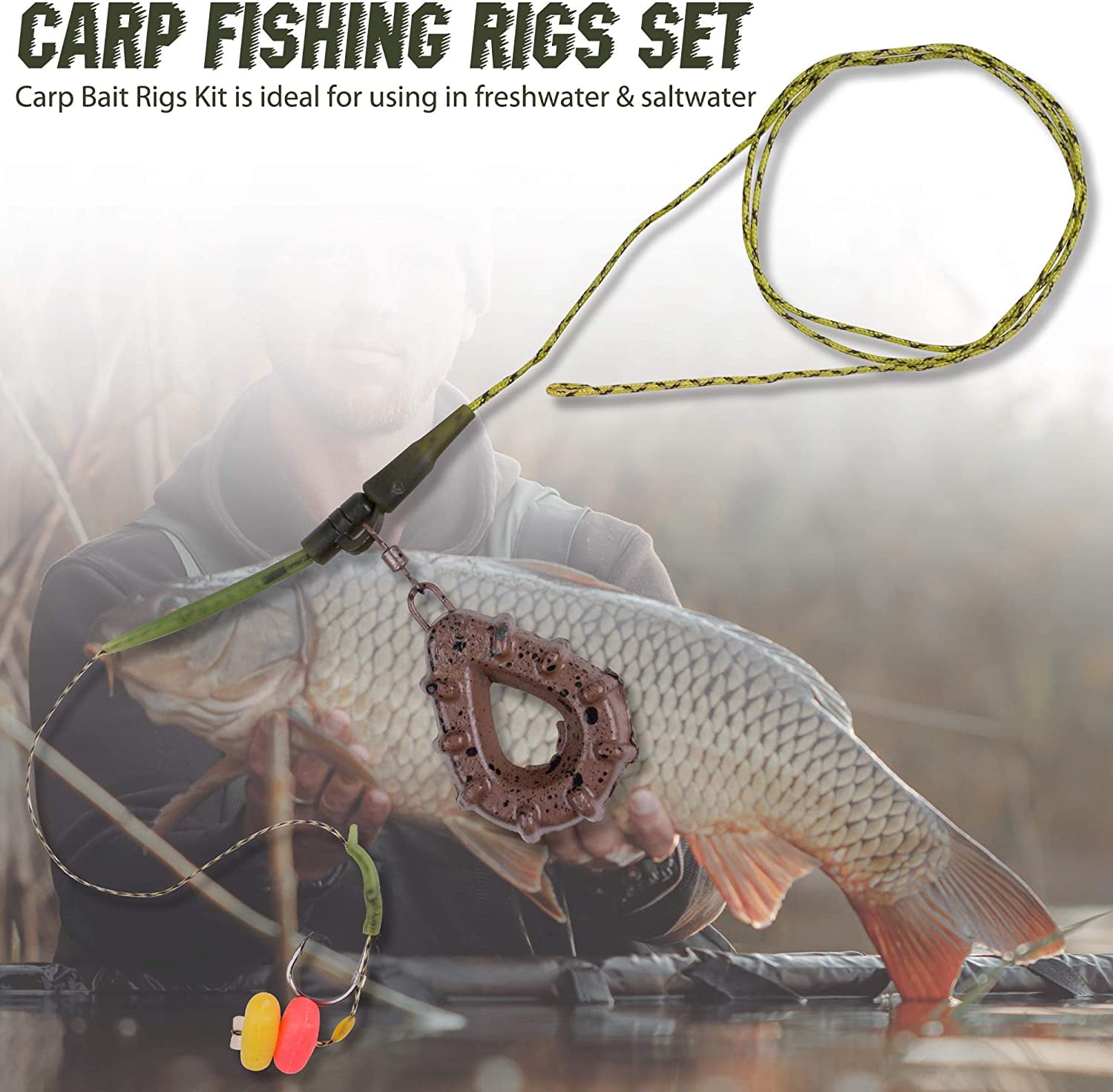 Carp Fishing Rigs Hair Carp Rigs Tackle Kit with 80G Sinker with Swivel Carp  Hook Carp Sinker Corn Bait Kit 