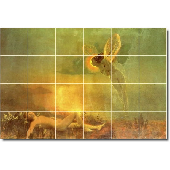 Ceramic Tile Mural-John Grimshaw Mythology Bathroom Tile Mural 18. 48" w x 32" h using (24) 8 x 8 ceramic tiles
