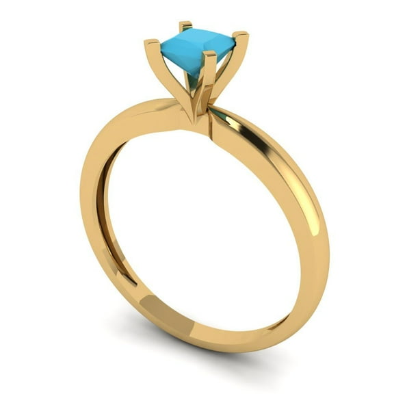 0.5 ct Princess Cut Simulated Turquoise Solitaire Engagement Ring for Women in 18K Yellow Gold