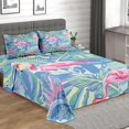 4 Pcs Fitted Sheet Set King Size with 16" Deep Pocket, Tropical Birds