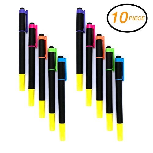 emraw assorted colors 5 pieces/pack smooth glide solid gel double tip fluorescent highlighters student study kit - for home, school & office (2-pack)