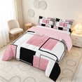 thumbnail image 3 of Manfei Glitter Pink Square Queen Comforter Set, Contemporary Simple Art Comforter Sets Queen, Pink Reversible 3 Pieces, 1 Comforter and 2 Pillowcases, 3 of 6