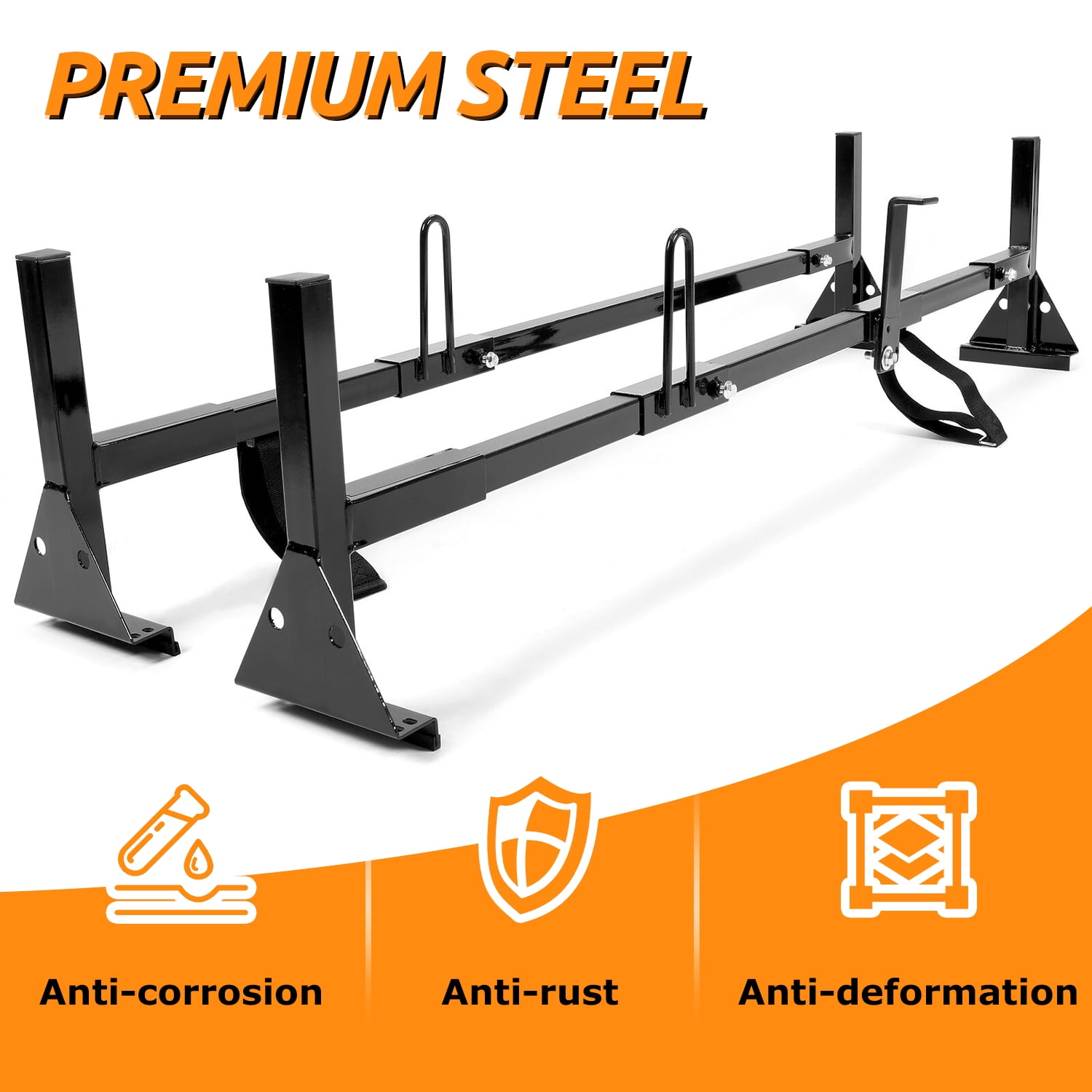 Kojem Universal 2 Bars Roof Rack Mount Full-Size Vans for Chevy Express Ford E-Series GMC Savana 68"-75" Adjustable Steel Rack Carry Ladders