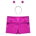 thumbnail image 4 of Aislor Girls Shiny Metallic Alien Shorts with Hair Hoop Kids Festival Party High Waist Dance Bottoms Black 6, 4 of 7