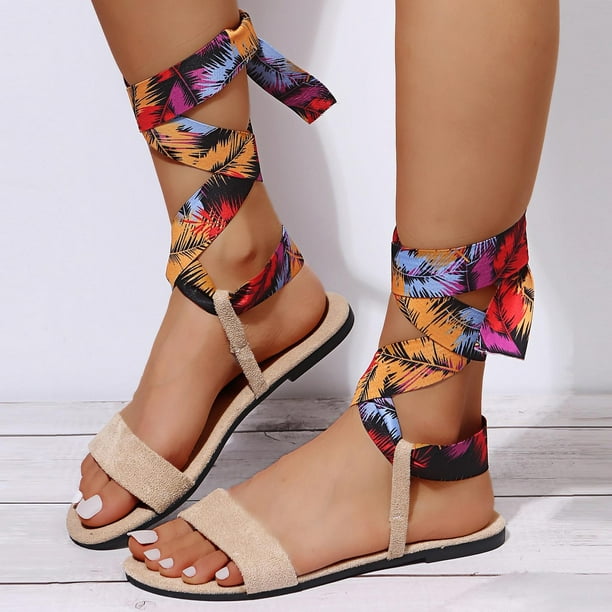 Sandalias con correa en el tobillo para mujer Zapatos de ocio para mujer de verano de colores mezclados a la moda Wmkox8yii shjk2753