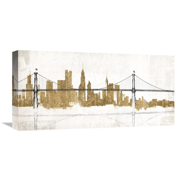 Global Gallery Avery Tillmon 'Bridge and Skyline Gold' Canvas Wall Art