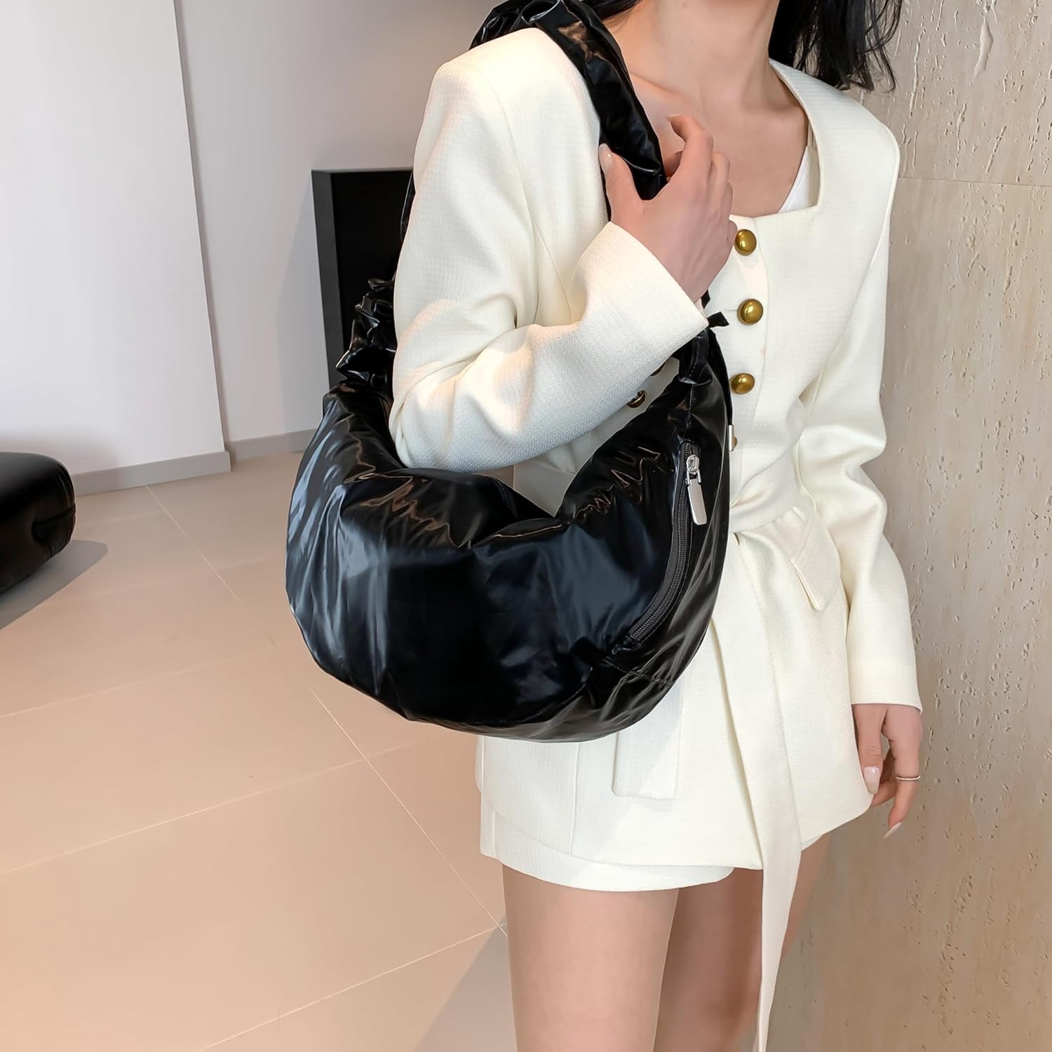 CoCoMangos Large Nylon Hobo Crossbody Bag for Women Sling Crescent Bag Trendy Shoulder Bag Casual Handbag Travel Purse