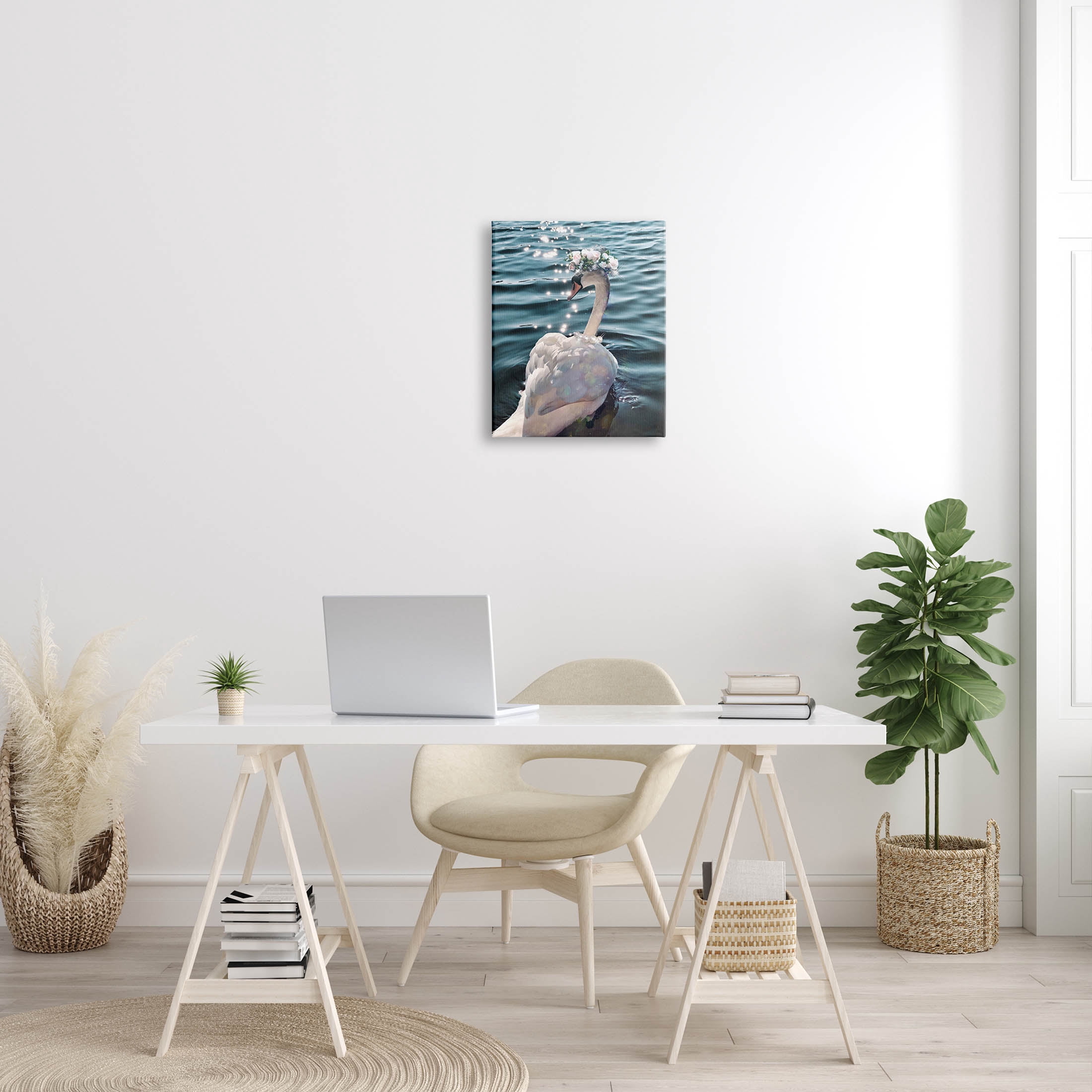 Flower Crown Swan Lake Ripples Animals & Insects Graphic Art Gallery Wrapped Canvas Print Wall Art