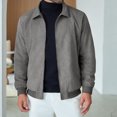 thumbnail image 3 of Faux Suede Zip Bomber Jacket Men Turn‑Down Collar Side Pockets Classic Casual Coat for Fall Winter Business Casual Daily Wear, 3 of 5