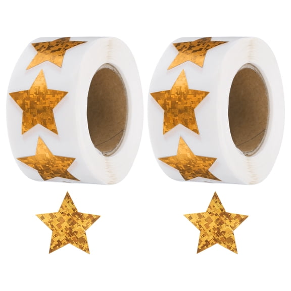 Uxcell 2 Rolls Shiny Star-Shaped Stickers 1 Inch Self-Adhesive Label, Gold(C-80-25)