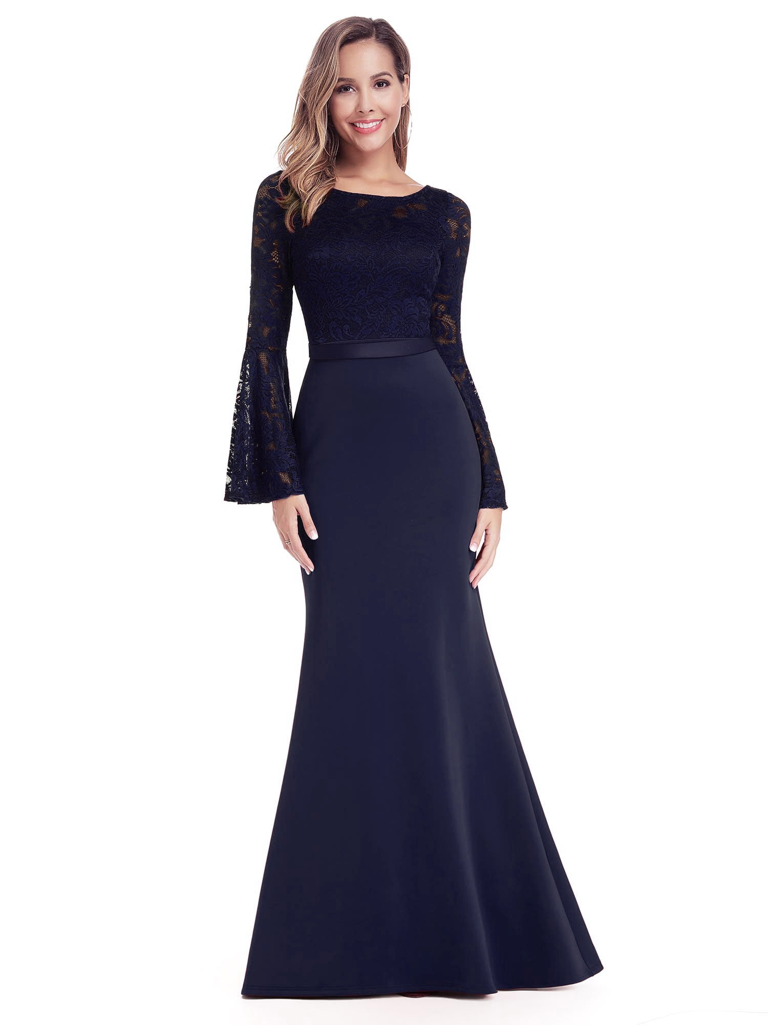 navy blue long sleeve mother of the bride dress